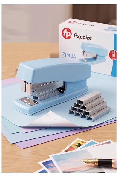 Açık Mavi Zımba Makinesi No:10 1 Adet Fixpoint P-4499 Pastel Renkler Küçük Zımba Makinası ve Teli 15 20 Sayfa Ofis Büro ürün görseli 1