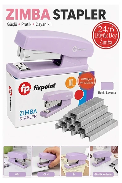 Zımba Makinesi 24/6 1 Adet Fixpoint P-4529 Pastel Renkler Büyük Zımba Makinası ve Teli 15 20 Sayfa Ofis Büro Öğrenci ürün görseli 1