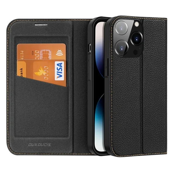 Nevamel Dux Ducis iPhone 14 Pro 6.1 Kılıf Skin X2 Series PU Deri Manyetik Kapaklı Kılıf Magnetic Folio Case-(5775) ürün görseli 1
