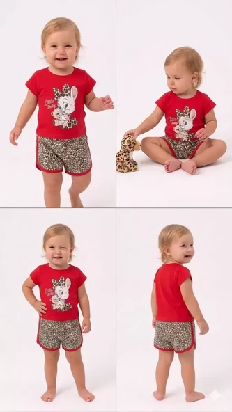 1/4 Yaş Leopar Tavşan Baskılı Çocuk Takımı ürün görseli 1