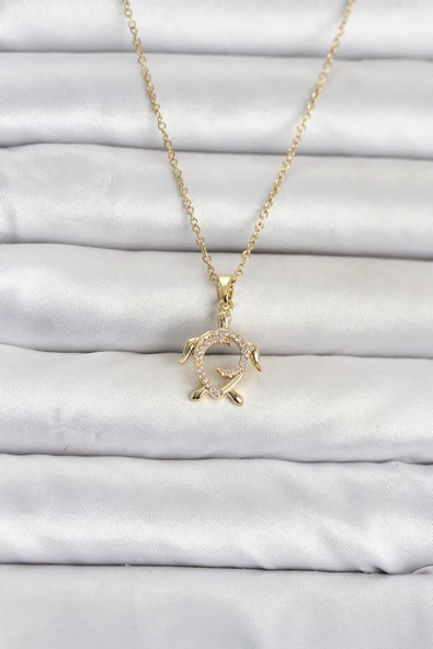 316L Çelik Zincir Gold Renk Caretta Caretta Model Kadın Kolye TJ-BKO11096 ürün görseli 1
