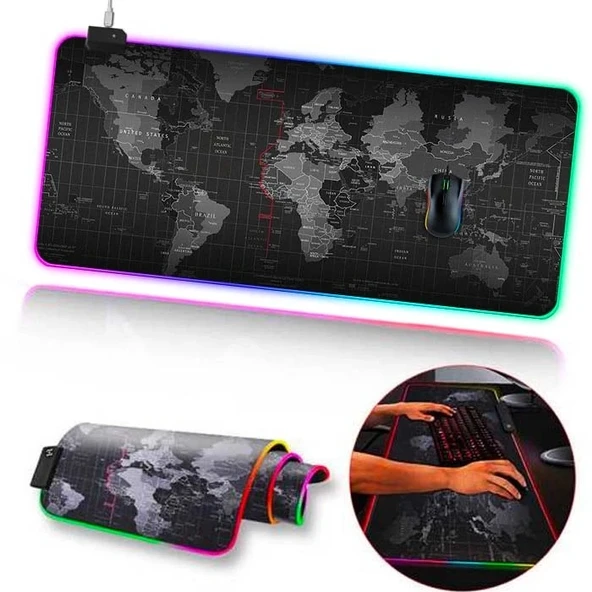 Nevamel ALLY Dünya Desenli RGB Led Işıklı Oyuncu Mouse Pad 300*800*4MM-(5775) ürün görseli 1