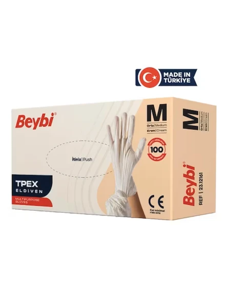 Beybi Tpex Eldiven Krem Medium 100'lü ürün görseli 1