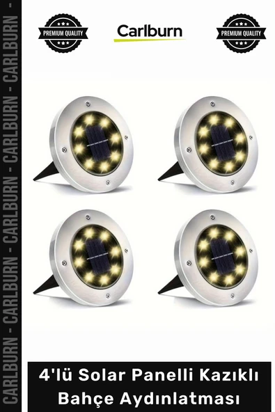 #Solar 8 Ledli Su Geçirmez Metal Dış Yüzey 4'lü Solar Panelli Kazıklı Bahçe Aydınlatması ürün görseli 1