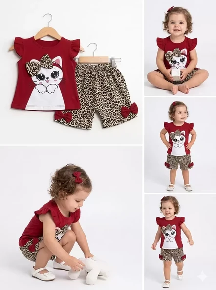 9/24 Ay Leopar Kedi Baskılı Bebek Takımı ürün görseli 1