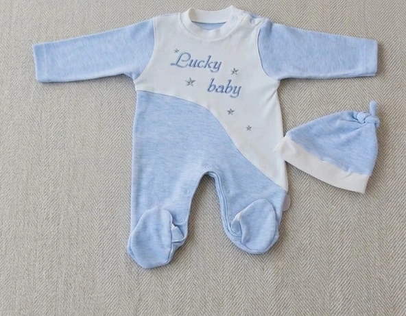 Lucky Baby Pamuklu Antialerjik Kendinden Şapkalı Pratik Erkek Bebek Tulumu ürün görseli 1