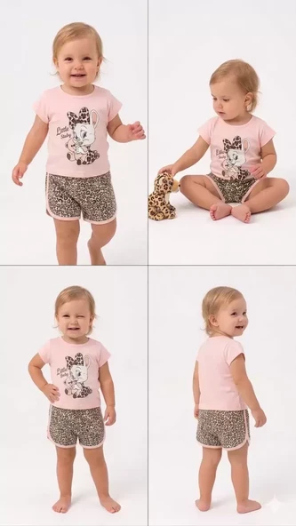 1/4 Yaş Leopar Tavşan Baskılı Çocuk Takımı ürün görseli 1