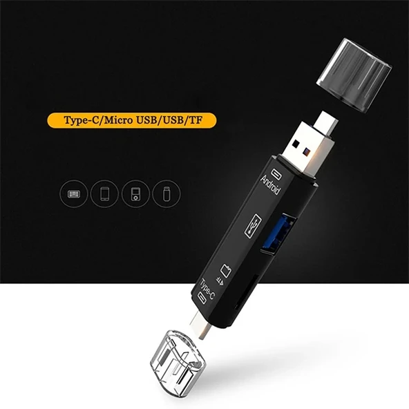 Nevamel Smart Otg 3in1 Type-C Ve Micro Usb Tf Card Reader Otg-(5775) - Resim 4