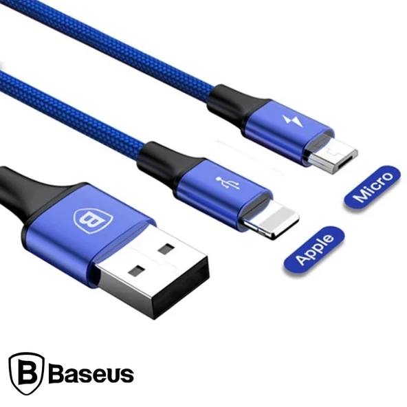 Nevamel Baseus Rapid Series 2in1 İphone+ Micro Usb 3.0A Usb Kablo Şarj 120cm-(5775) ürün görseli 1