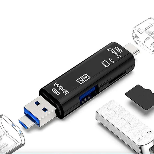 Nevamel Smart Otg 3in1 Type-C Ve Micro Usb Tf Card Reader Otg-(5775) - Resim 2