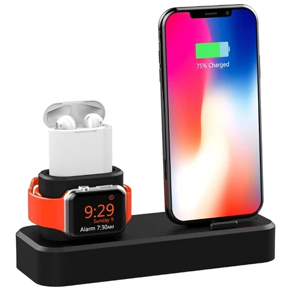 Nevamel Ally 3in1 Charging Base İPhone+ İwatch+ İPods Silikon Şarj Standı-(5775) ürün görseli 1