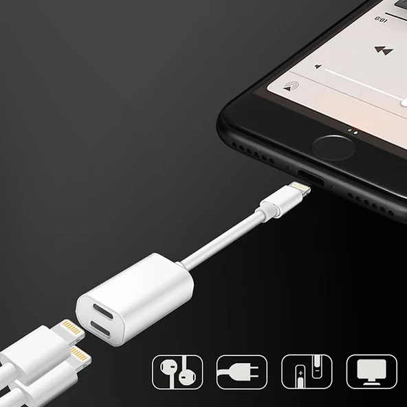 Nevamel Y Cable İPhone 14-13-12 11 Lightning Kulaklık +şarj Usb Adaptörü-(5775) ürün görseli 1