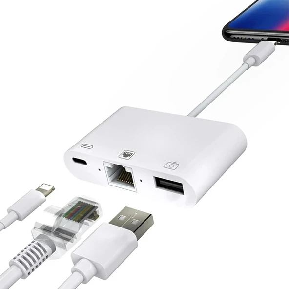 Nevamel İPhone/İPad 3İN1 Ethernet RJ45 Ve Usb Kamera Adaptörü NK107-(5775) ürün görseli 1