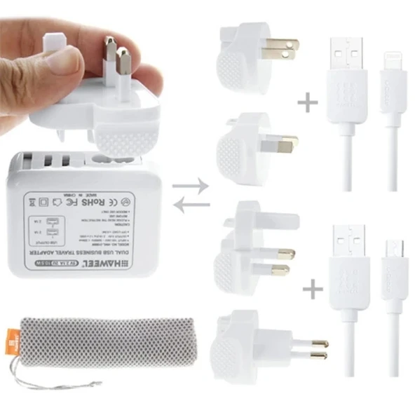 Nevamel Haweel Universal Seyahat Şarj Adaptör İPhone Ve 1 Mikro Usb Şarj Kablosu Set-(5775) ürün görseli 1