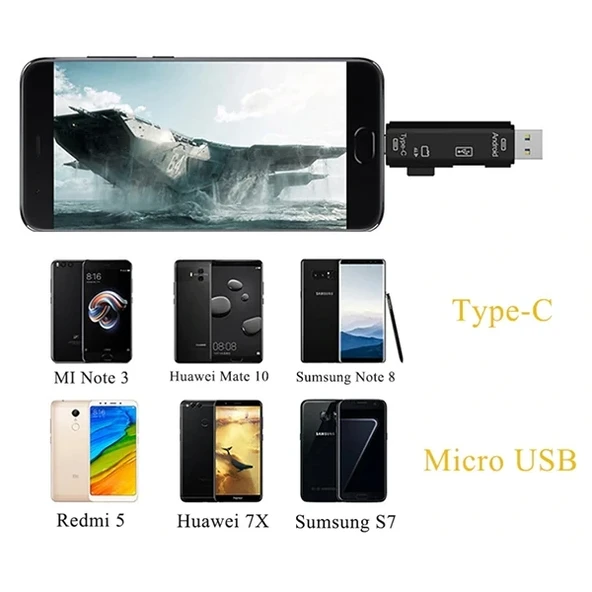 Nevamel Smart Otg 3in1 Type-C Ve Micro Usb Tf Card Reader Otg-(5775) - Resim 6