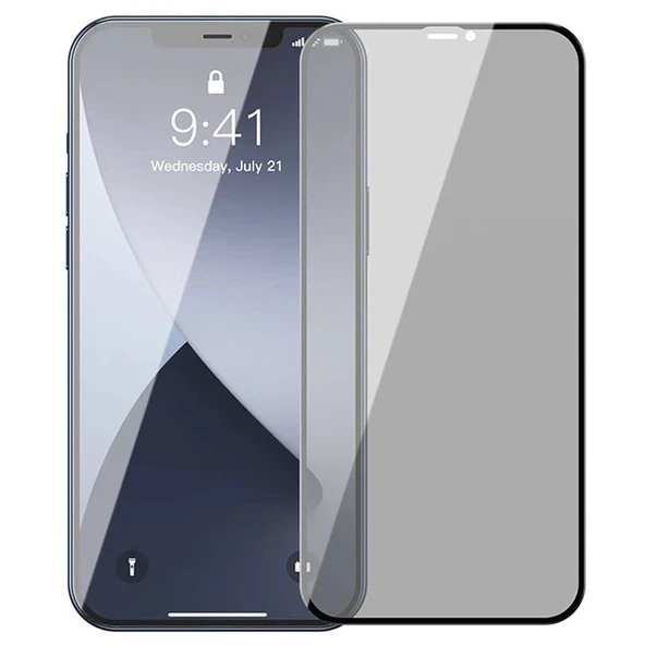 Nevamel Baseus İPhone 12/12 Pro 6.1 023mm Anti Spy Çerçeveli Tempered Cam Ekran Koruyucu 2 Adet Set-(5775) ürün görseli 1
