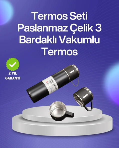 Nevamel Isıyı Uzun Süre Koruyan 500 ml Termos Seti | Çelik Gövde 2 Bardaklı Hediye Kutulu ürün görseli 1