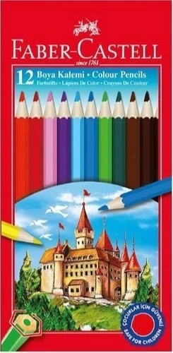 Faber-Castell 12 Renk Tam Boy Kuru Boya Kalemi Karton Kutu 12 Adet Canlı Renkler ürün görseli 1