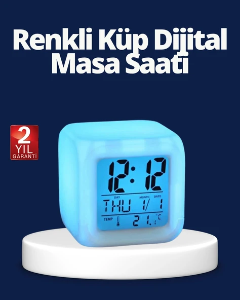 Nevamel Renk Değiştiren LED Alarmlı Dijital Küp Masa Saati ürün görseli 1