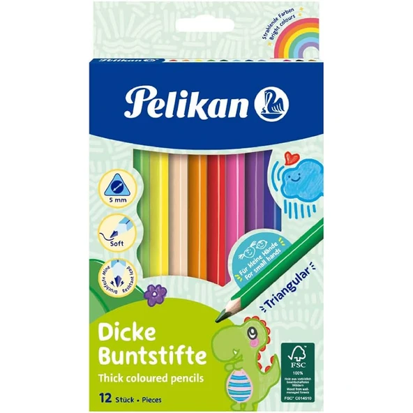Pelikan Kuru Boya Kalemi Jumbo Üçgen 12 Renk ürün görseli 1