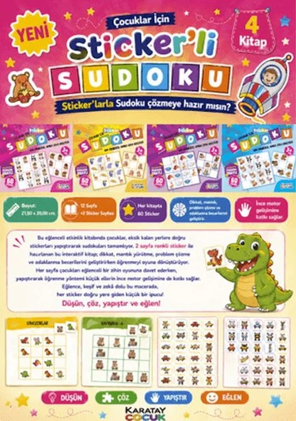 Çocuklar İçin Sticker'li Sudoku - 4 Kitap ürün görseli 1