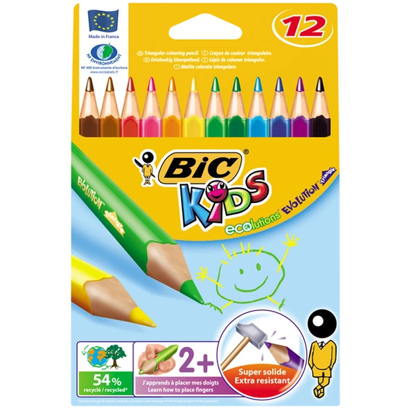 Bic Kuru Boya Evolution Üçgen Jumbo 12 Renk ürün görseli 1