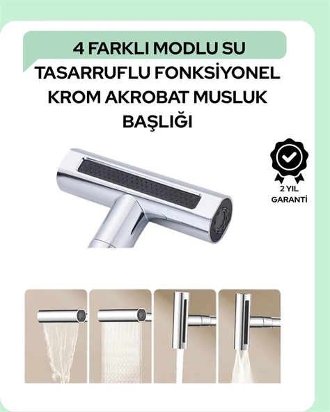 Nevamel Çok Fonksiyonlu Musluk Başlığı | 4 Su Modu | Geniş Uyumlu Adaptör Seti | Mutfak ve Banyo Uyumlu ürün görseli 1