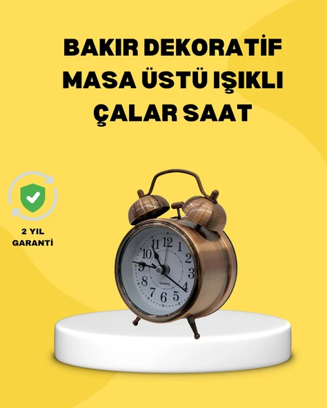 Nevamel® Dekoratif Bronz Renk Metal Alarmlı Masa Üstü Saat Klasik Tasarım ürün görseli 1