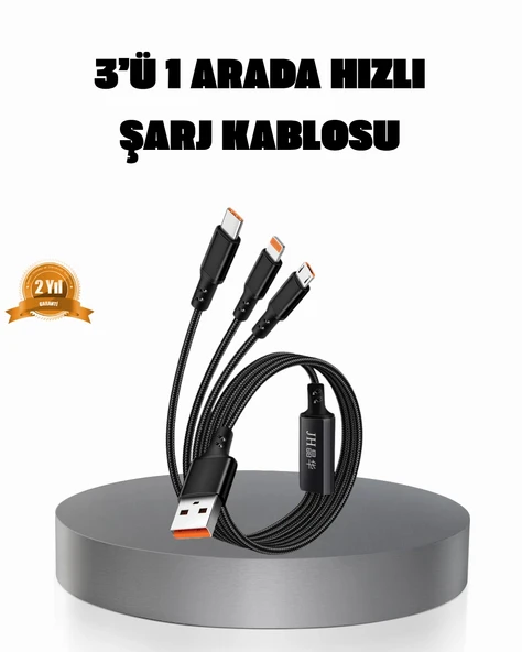 Nevamel 3’ü 1 Arada Şarj Kablosu Type-C iOS Android Uyumlu Hızlı ve Güvenli Şarj ürün görseli 1