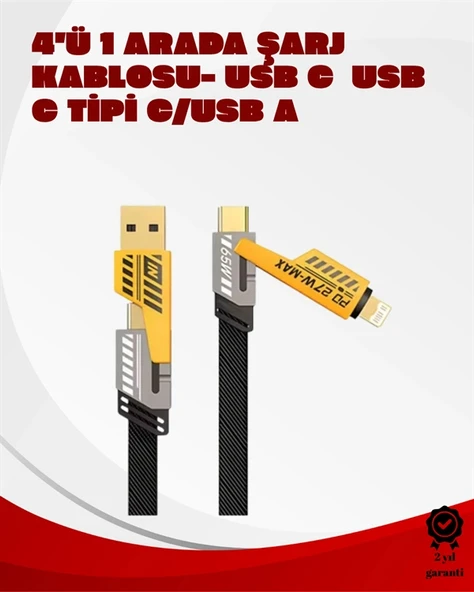 Nevamel Dönüştürülebilir 4 Başlıklı Hızlı Şarj Kablosu – 1.2m 65W Dayanıklı ve Esnek Tasarım ürün görseli 1
