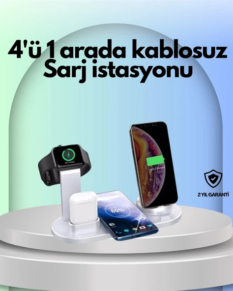Nevamel iPhone Apple Watch ve AirPods ile Uyumlu 4'ü 1 Arada Şarj Ünitesi – Tüm Apple Cihazları Tek Noktada ürün görseli 1