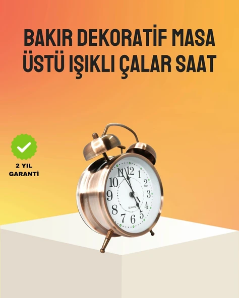 Nevamel® Retro Tarz Bronz Dekoratif Masa Saati Metal Gövde Yüksek Sesli Alarm ürün görseli 1
