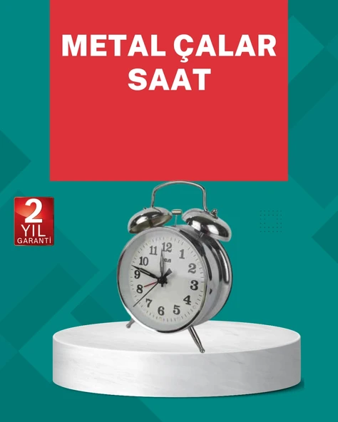 Nevamel® Dekoratif Gümüş Işıklı Alarmlı Masa Saati Sessiz Mekanizma ürün görseli 1