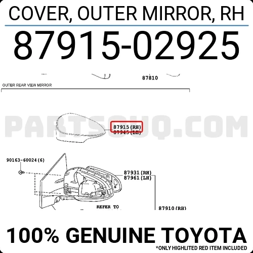 Toyota Auris/Yaris Ayna Kapağı Parlak Sağ 2012-  (Oem No:  8791502925) ürün görseli 1