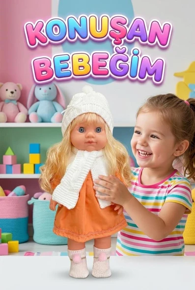 Lucia Girl Konuşan 35 cm - Etkileşimli Kolları Bacakları ve Kafası Et Kutulu Atkılı Oyuncak Bebek ürün görseli 1