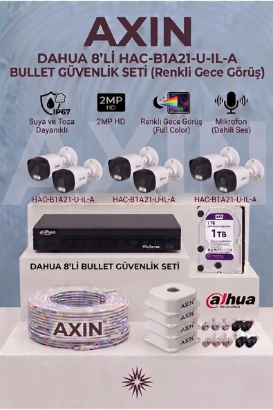 DAHUA 8 Kameralı Full Color Gece Görüşlü Güvenlik Kamera Seti - Sesli (Mikrofonlu), 1TB HDD, Yapay Zeka Yüz Tanıma ürün görseli 1