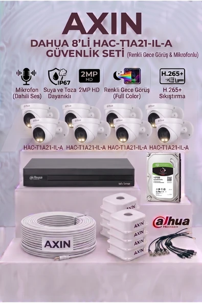 DAHUA 8 Kameralı Full Color Sesli Güvenlik Kamera Seti - Mikrofonlu - İç Mekan Geniş Açı - 1TB HDD - Yapay Zeka Yüz Tanıma ürün görseli 1
