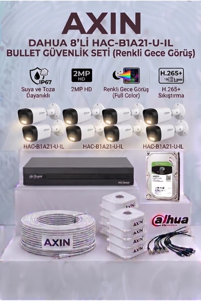 DAHUA 8 Kameralı Full Color Gece Görüşlü Güvenlik Kamera Seti - 1 TB HDD, Yapay Zeka Destekli - Gece Renkli ürün görseli 1