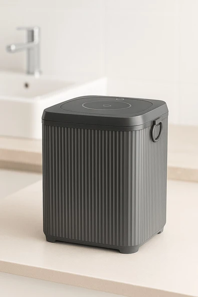 Lines Gri Akrilik Çöp Kovası – Kare  7 Litre, 25cm, Kolay Temizlenir  3012 ürün görseli 1
