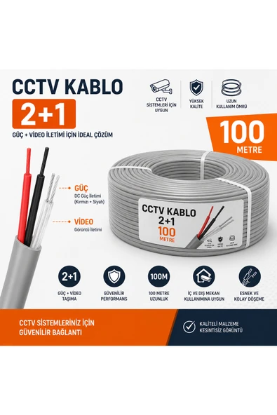 Netra Teknoloji Güvenlik Sistemleri Netra Teknoloji Kamera Kablosu 2+1 CCTV 2x0.22 100 Metre ürün görseli 1