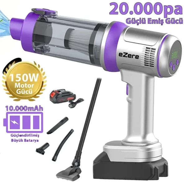 Nevamel® Ezere Powerstorm Kablosuz El Süpürgesi 20000Pa Çekim Gücü 3 Kademeli HEPA Filtre 21V 2.0Ah Batarya-(5775) ürün görseli 1