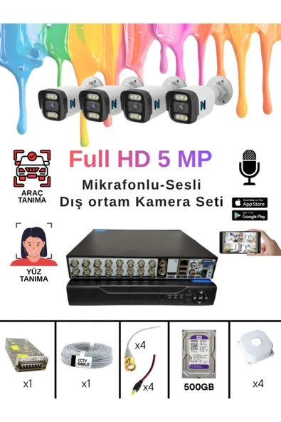 Netra Teknoloji Güvenlik Sistemleri 4 Lü Sesli Güvenlik Kamerası 5 Mp Gece Renkli Yüz Ve Araç Tanımalı Full Hd Kamera Sistemi 1TB ürün görseli 1