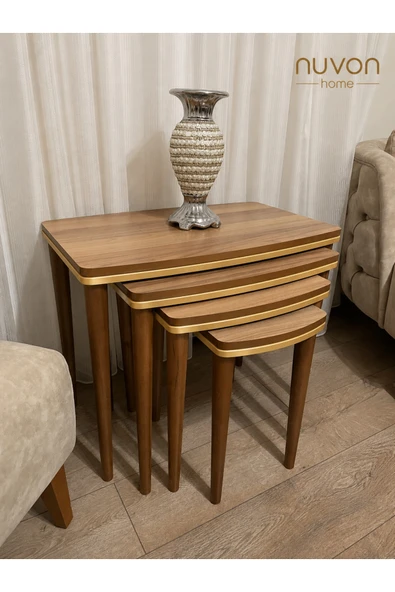 NUVON HOME Luna 4’lü Lüx Ahşap Ceviz Zigon Sehpa ürün görseli 1