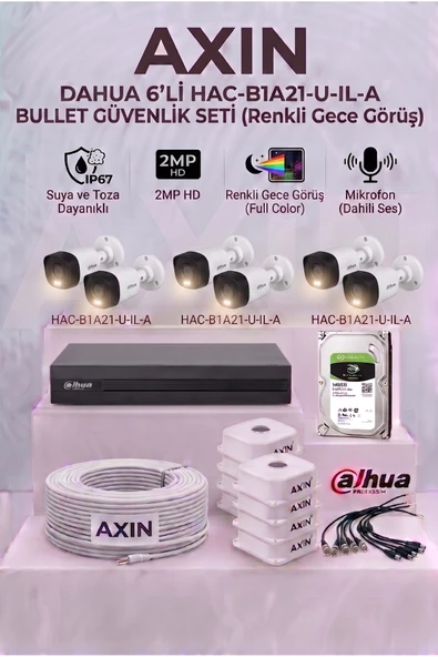 DAHUA 6 Kameralı Full Color Gece Görüşlü Güvenlik Kamera Seti - Mikrofonlu (Sesli), 500GB HDD, Yapay Zeka Yüz Tanıma - Gece Renkli ürün görseli 1