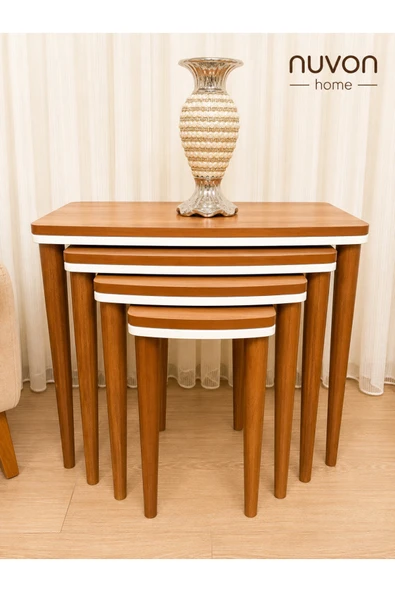 NUVON HOME LUNA 4’LÜ CEVİZ ZİGON SEHPA ürün görseli 1