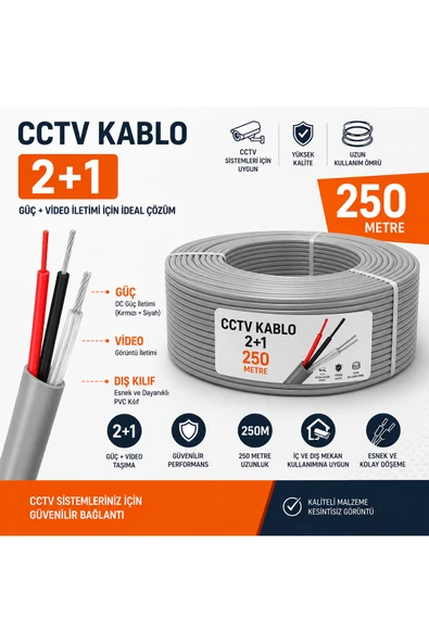 vorelix Netra Teknoloji Kamera Kablosu 2+1 Cctv 2x0.50 250 M ürün görseli 1