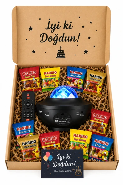 elieldam Doğum Günü Özel Gün Galaksi Gece Lambası 21 Işık Gösterisi + Haribo Jelibonlu ürün görseli 1