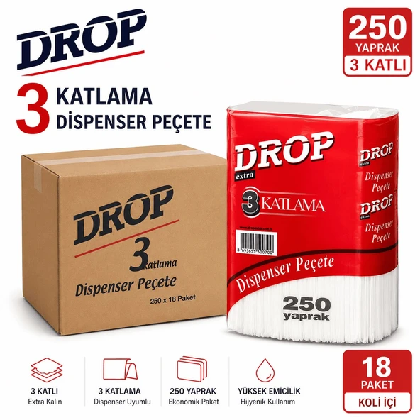 Only Drop Extra 3 Katlama Dispenser Peçete 4500 Yaprak - 18 Paket x 250 Yaprak ürün görseli 1