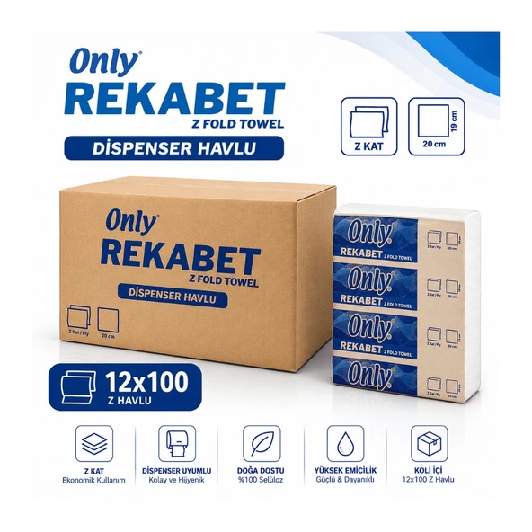 Only Rekabet Z Katlama Dispenser Havlu 12x100 Yaprak 2 Kat 20x19 cm 1200 yaprak ürün görseli 1