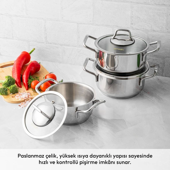 Emsan Demre 6 Parça Çelik Midi Tencere Seti - Resim 2